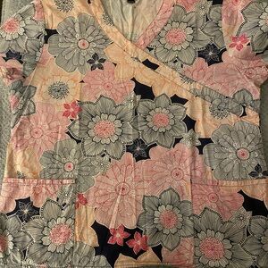 Floral V-Neck Scrub Top